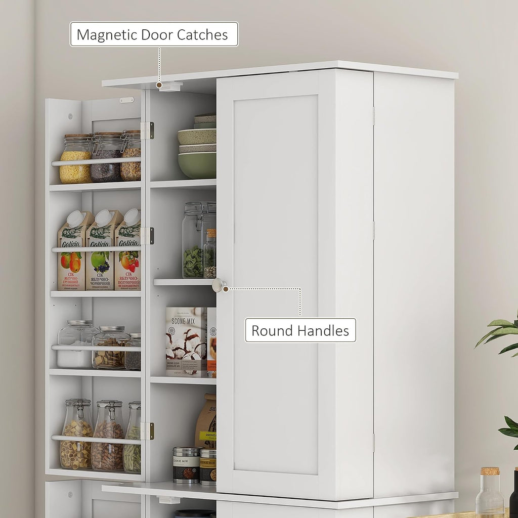 65" Kitchen Pantry Cabinet, Modern Storage Cabinet with Doors and Shelves, Freestanding Cupboard for Dining Room, White,13.8 * 23.6 * 65.4
