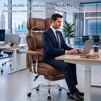Big and Tall Office Chair 350 LBS, Scratch-Resistant PU Leather Executive Office Desk Chair with Footrest, Ergonomic Reclining Computer Chair with Pocket Spring Support for Home Office, Brown