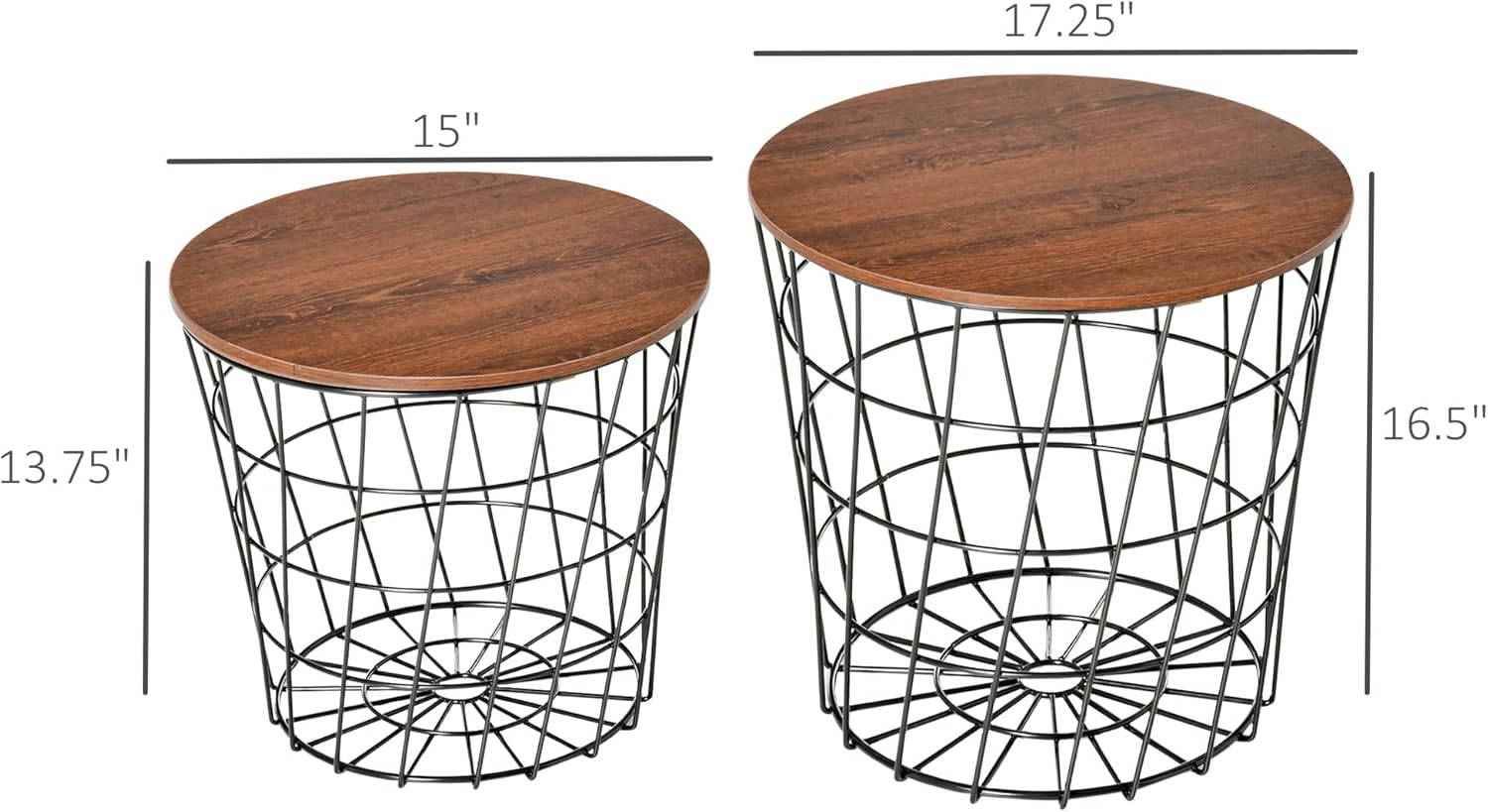 HOMCOM End Tables Set of 2, Nesting Tables with Storage, Round Accent Side Tables with Removable Top for Living Room, Black/Brown
