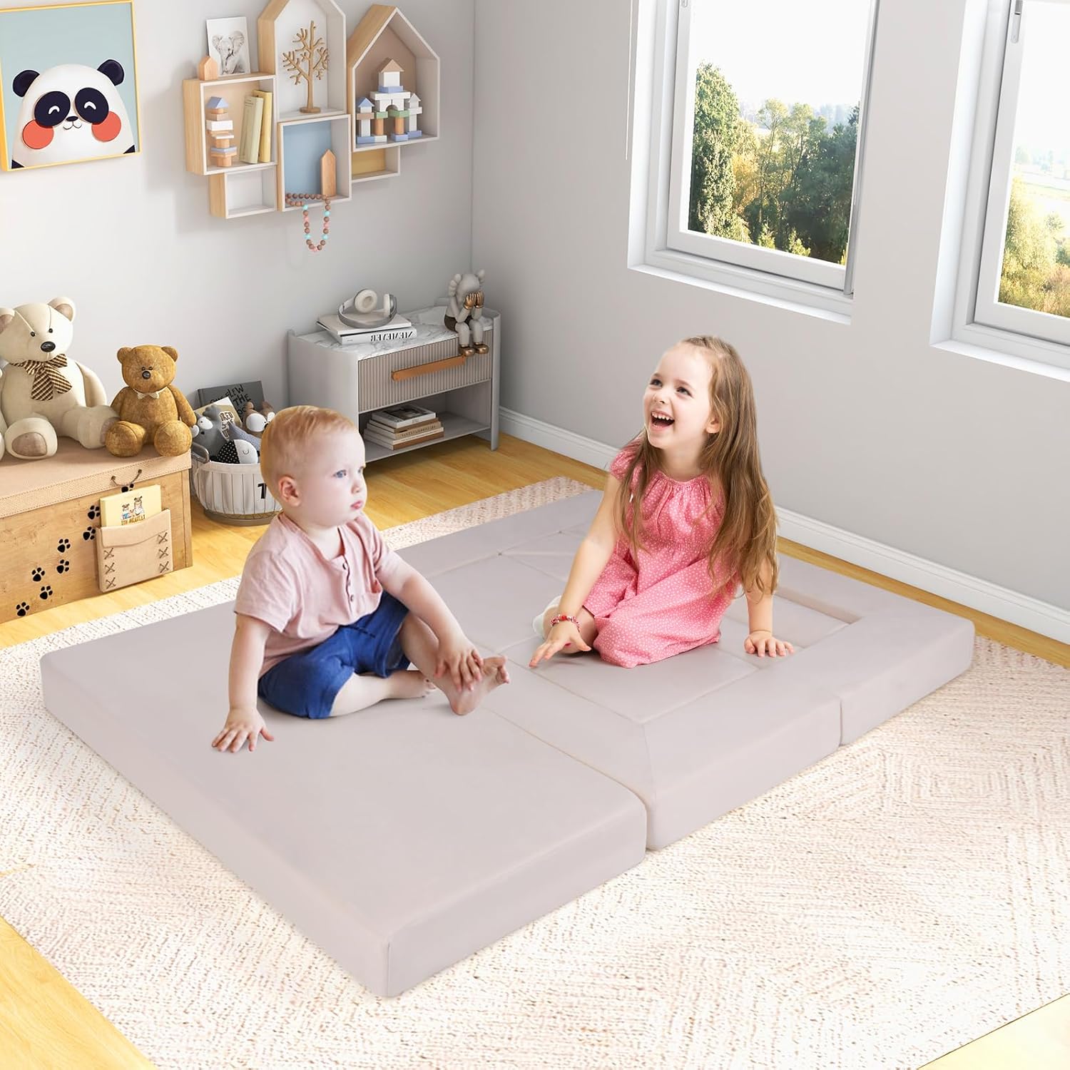 Costzon 9 Pcs Kids Play Couch, Versatile Building Fort Foam Play Couch for Boys & Girls, Crawling Floor Sofa for Sleeping, Convertible Soft Foam Playset for Kids Teen Playroom Bedroom Gifts