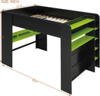 Full Size Wood Bunk Bed with Height-Adjustable Desk and Wardrobe,USB Port and RGB Light,for Kids Teens Adults Bedroom Use (Green#Wardrobe, Full)