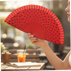 Hand Fans Foldable, Spanish Fan with Smooth Opening, Hand-Painted Dance Fans with Red Polka Dot Design on Cotton, Wooden Handle Foldable Fan for Flamenco Performances, Spanish