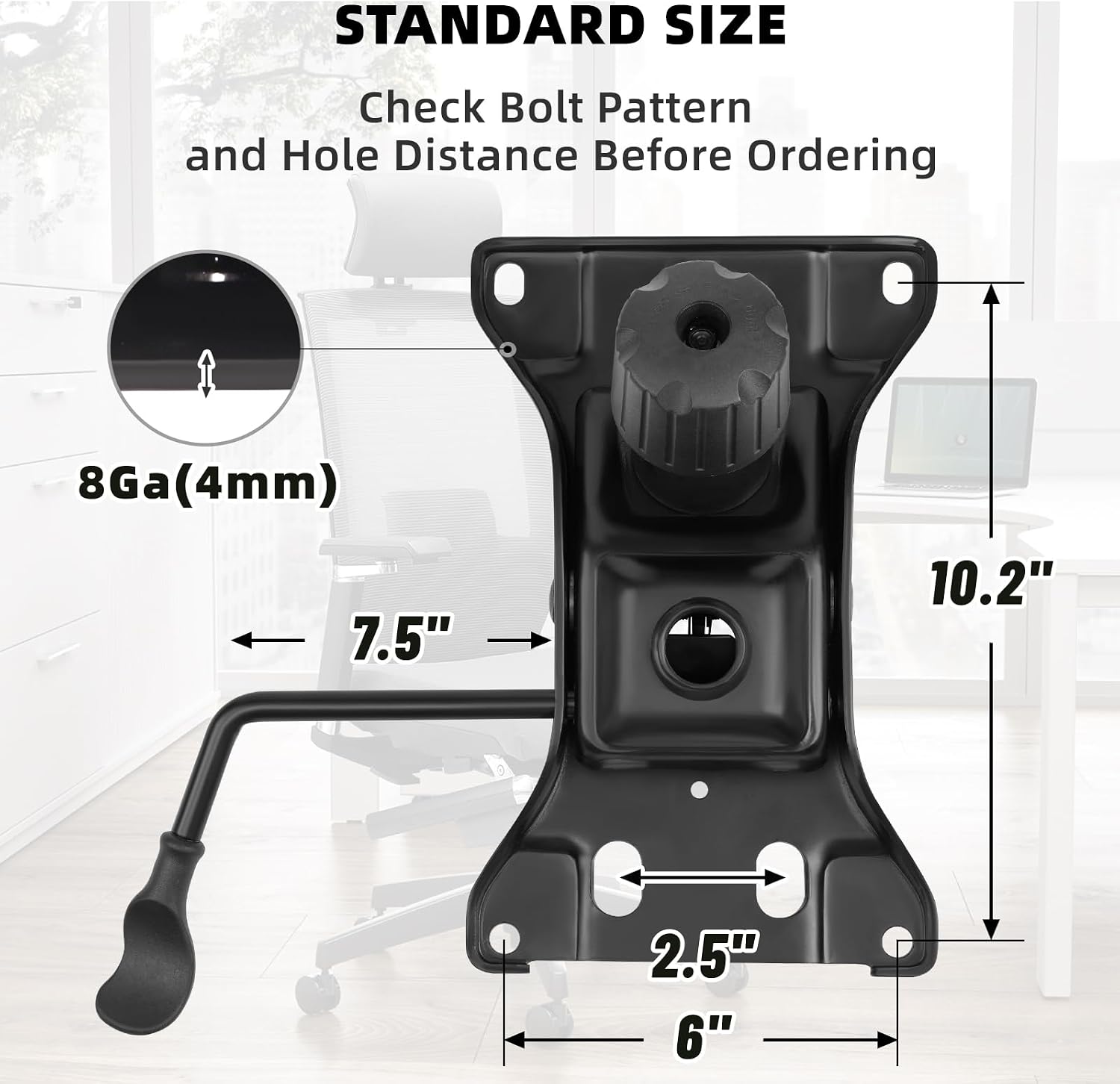 Besitu 500Lbs Office Chair Replacement Parts, w/ 6'' x 10.2" Mounting Holes Chair Base Heavy Duty Plate Swivel Tilt Control Seat Mechanism for Executive and Gaming Chairs