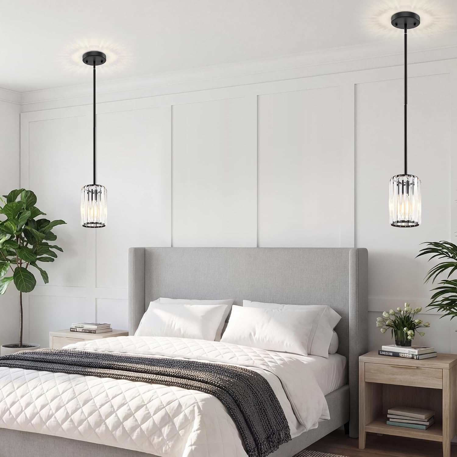 Black Pendant Light, Modern Crystal Pendant Lights Kitchen Island, Kitchen Island Lighting with Adjustable Height, UL Certified Island Lights for Kitchen Dining Room Bedroom Hallway 3 Pack