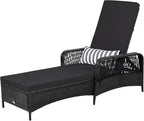 HAPPYGRILL Patio Chaise Lounge, Outdoor Rattan Wicker Recliner Chair with Thick Cushion, Lumbar Pillow, Adjustable Backrest for Garden Porch Lawn Poolside (1)
