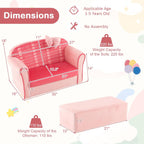 HONEY JOY Pink Toddler Couch, Comfy Chair w/Ottoman, Cute Bow, Lightweight Playroom Furniture w/Velvet Cover & Wooden Frame, Princess Style Loveseat for Bedroom, Kids Sofa for Girls Boys