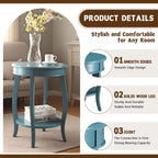 Small Accent Table with Storage, Round End Tables for Living Room, Wooden Circle Side Table for Small Spaces Bedroom Sofas Entryways, Easy to Assemble (Teal)