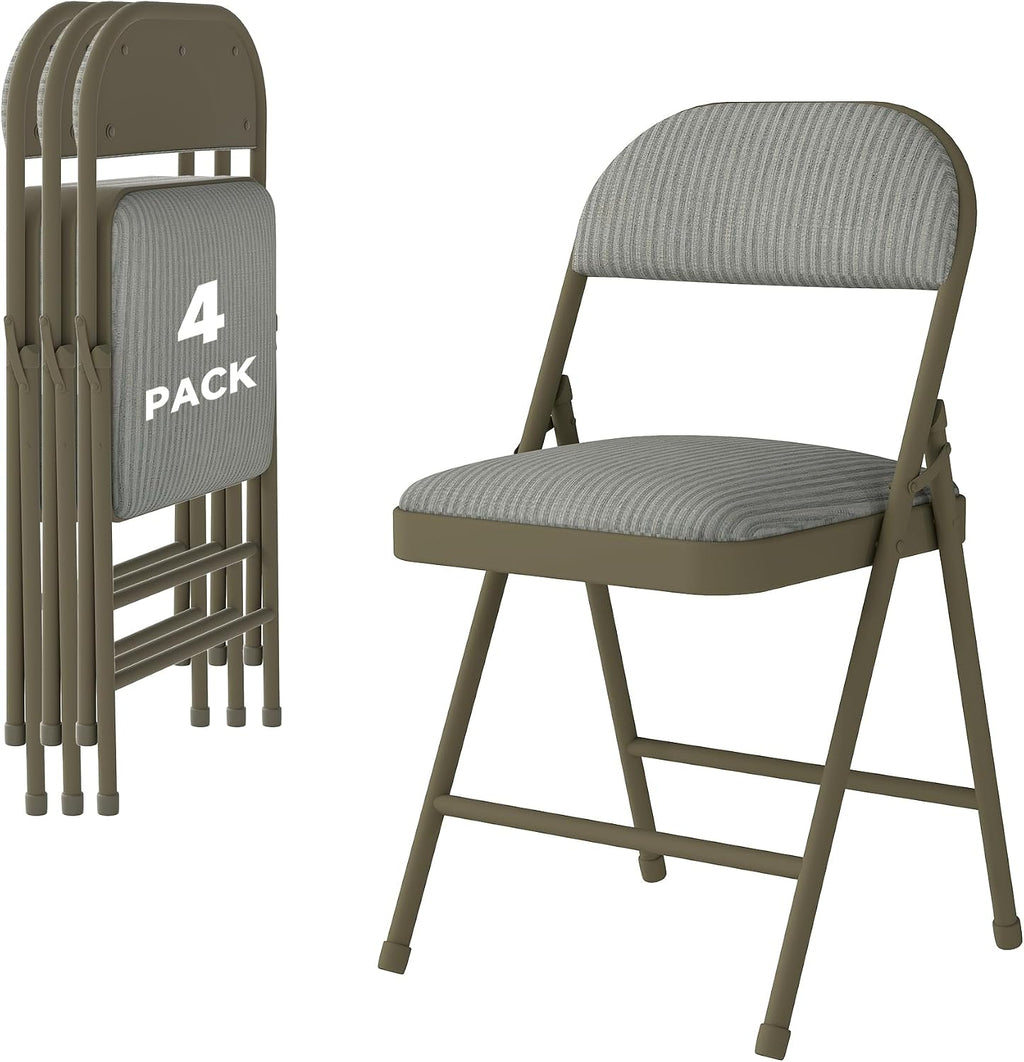 Real Relax 4 Pack Folding Chairs with Padded Cushion and Back, Comfortable Soft Fabric Cushion and Steel Frame Metal, Indoor Outdoor Seat for Office Events Wedding Party, 450LBFabric Oatmeal Strip