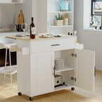 IRONCK Rolling Kitchen Island Table on Wheels with Drop Leaf, Storage Cabinet, Drawer, Spice/Towel Rack, Kitchen Cart, 47.25" Wide White