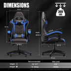 Bigzzia Gaming Chair, Computer Game Chair with Lumbar Support, Comfortable Video Game Chairs for Adults Kids, Racing Style Gamer Chair with 360°-Swivel Seat and Headrest（Blue）