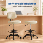 Simple Deluxe Armless Drafting Chair, Low Back PU Leather Office Seat with Footrest Ring, Swivel Rolling Stool for Standing Desk, Studio, Lab, Counter and Small Spaces, Beige