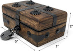 Nautical Cove Treasure Chest Wooden Box with Antique Iron Lock and Skeleton Key (X-Small 5 x 3 x 2) - Storage and Decor – Pirate Wooden Treasure Chest, Decorative Box with Hinged Lid,
