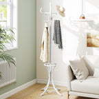 Tangkula Coat Rack with Umbrella Holder, 73 Inch Freestanding Coat Hanger Stand with 12 Hooks, Wooden Entryway Coat Tree for Clothes, Bags, Hats, Scarves, Living Room, Bedroom, Hallway (White)