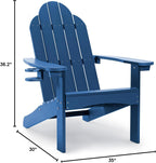 LUE BONA HDPS Adirondack Chairs, 1 Chair, Long-Lasting All-Season Outdoor Patio, Hidden Cup Holder, 350 LBS, Navy Blue