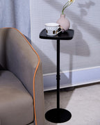 Drink Table, Small Pedestal Side Table, Cocktail Martini Tables Drink Stand, Modern Square Tiny Accent End Table with Metal Base for Small Spaces Living Room Bedroom Office Bar (Black)