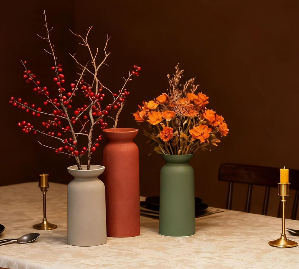 Modern Ceramic Vase Set of 3 Small Flower Vases Boho Farmhouse Style Decorative Vases for Pampas Grass & Dried Flowers Colorful