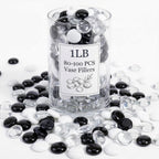 1LB Mixed Glass Beads White, Clear & Black, 0.6"-0.8" Flat Glass Marbles for Vases - Decorative Stones Vase Filler, Fish Tank Rocks, Aquarium Decor, Modern Gems for Centerpieces & DIY Crafts
