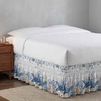 Coastal Bed Skirt California King Size 18" Drop Ocean Blue Beige Starfish Shells Leaves Grey Wooden Ruffled Wrap Around Bed Skirts Adjustable Elastic Bedskirt Dust Ruffle for Queen King Cal.King Bed