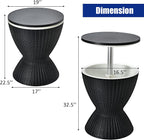 S AFSTAR Cool Bar Table, 8 Gallon Rattan Patio Bar Cooler Table with Ice Bucket & Height Adjustable Tabletop, Beer & Wine Cooler, Outdoor Indoor Cocktail Coffee Table for Patio Party Pool Deck (Black)