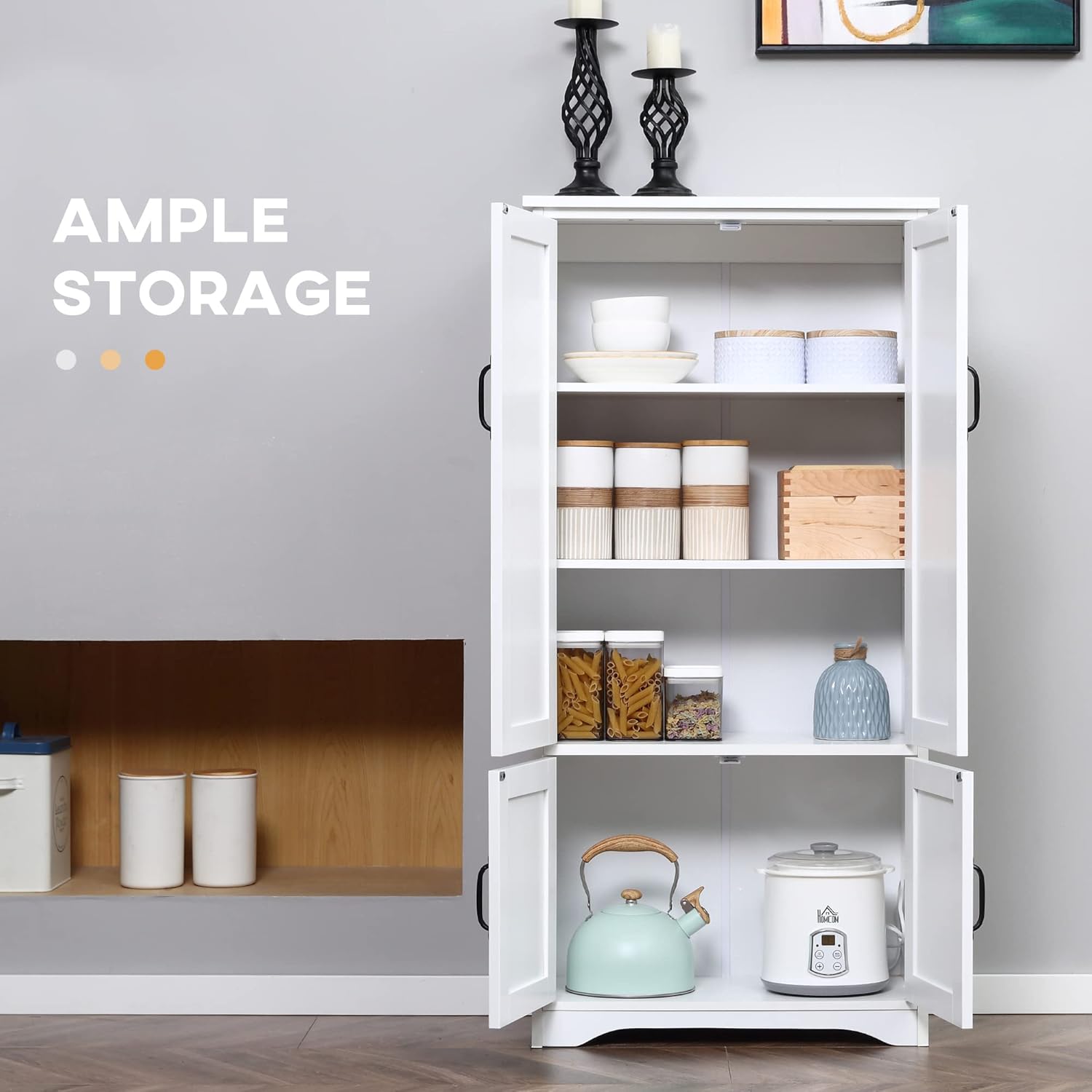 Farmhouse Kitchen Pantry, 48.5 Inch Floor Storage Cabinet, Cupboard Organizer, White
