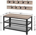 HOOBRO Hall Tree Entryway Storage Bench, Coat Rack Shoe Bench, Shoe Rack Organizer with Coat Hooks, 3-in-1 Design, Wooden Furniture with Metal Frame, Greige and Black BG17MT01