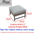 Festival Depot Patio Ottoman Square Wicker Footstool with Cushion for Foot Rest in Metal Frame All Weather Outdoor Furniture for Garden Yard Lawn