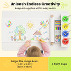 Olakids Kids Art Table and Chair Set, Wooden Multi Activity Desk with Roll Paper 2 Storage Shelves 4 Paint Cups, Toddler Furniture for Crafts Arts Playing Drawing
