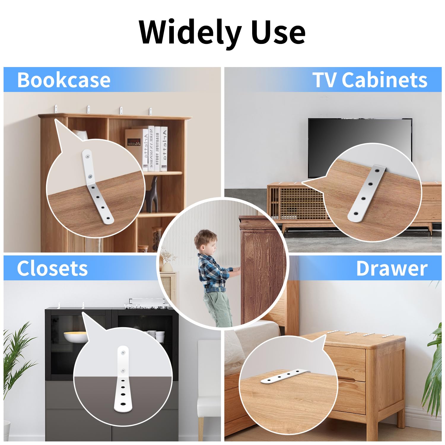 furniture anchors anti-tip baby proofing: Safety Straps Kit for Dresser Secure 400 lbs Bookcase to Wall Cabinet Wall Anchor 4 Pack