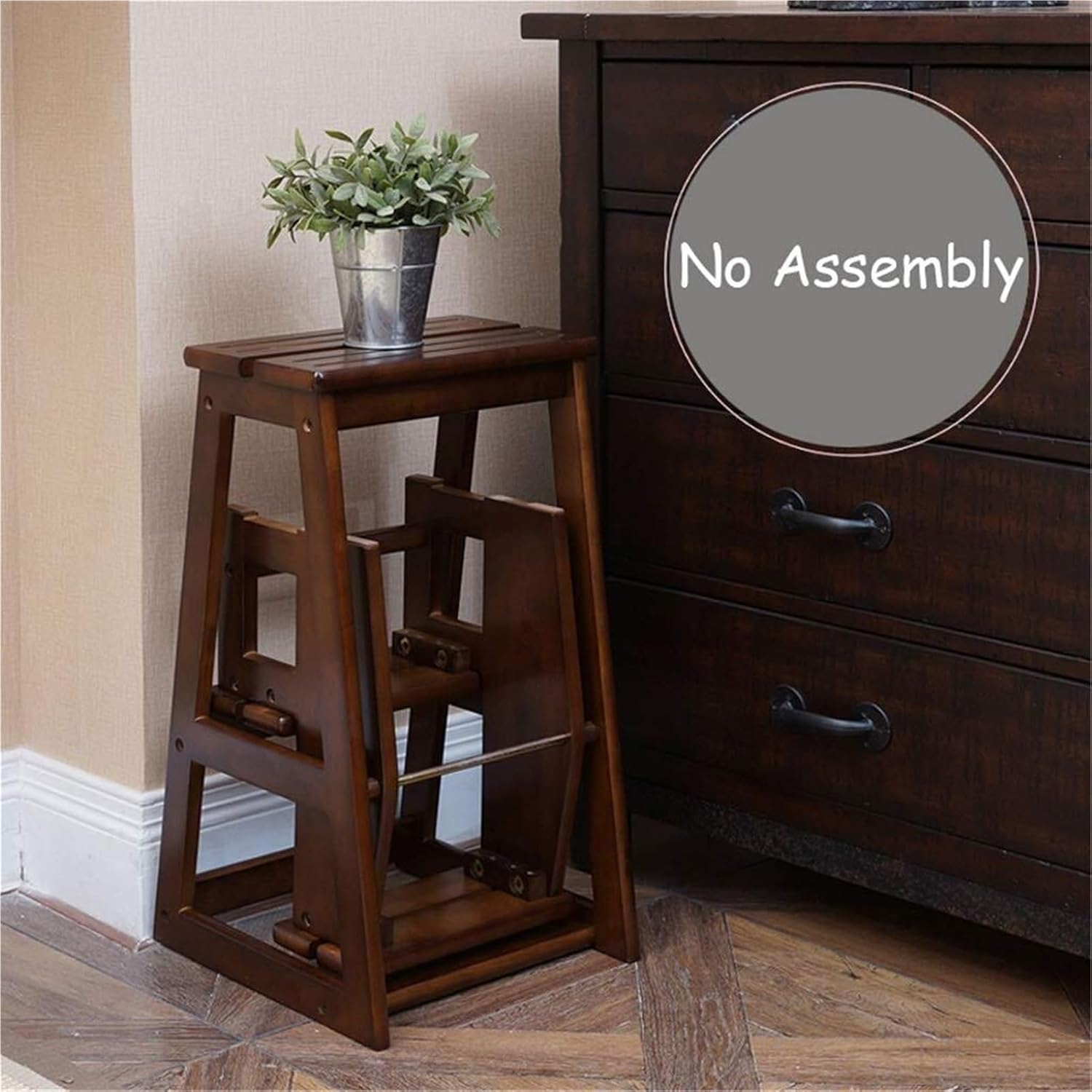 Step Stool White Foldable Step Ladder 3 Steps - Lightweight Wooden Ladder with Safety Features - Multipurpose for Home, Library & Loft