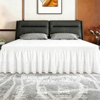 ANARACHON Full Bed Skirt, Wrap-Around Elastic Ruffled Eyelet Bed Skirt Full Size Dust Ruffle with Gathered Styling and Embroidered Details, 18" Drop Length (White)