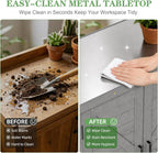 Potting Bench with Storage Cabinet and Metal Table Top for Outdoor Patio, Garden Furniture Wood Workstation (Grey, 31x17x36‘’)