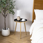 MyGift Gold End Table, Metal Nightstand, 22 Inch Tall Round Side Table with Matte Black Tray Top for Living Room Sofa Side Table Bedroom Plant Stand Home Decor