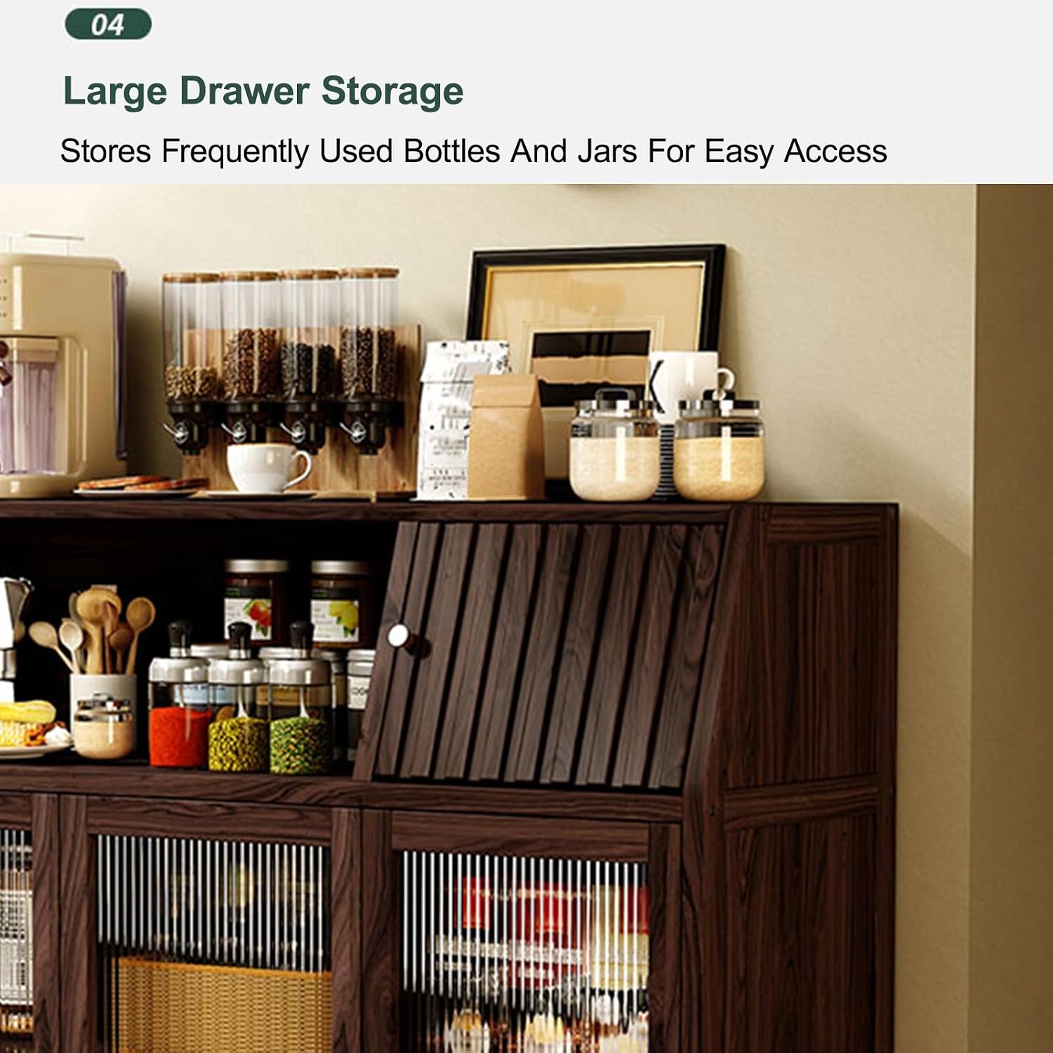 Storage Cabinet with Drawer - Tall Freestanding Kitchen Pantry Cupboard for Dining Room and Living Room, Assembly Required