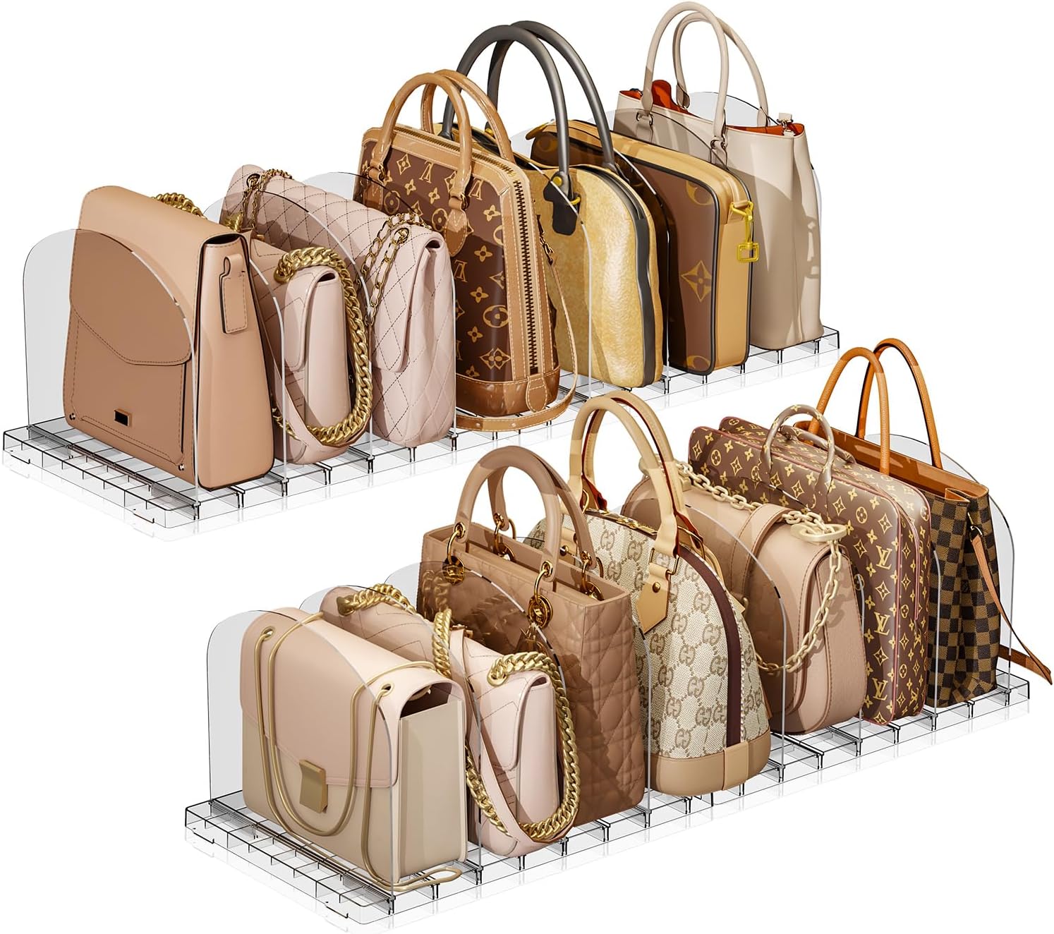 JOYZAN Purse Organizer for Closet, Adjustable Shelf Dividers for Closet Organizer Clear Acrylic Closet Purse Organizer Detachable Handbag Storage Separator Dividers for Home, Office - 4 Pack