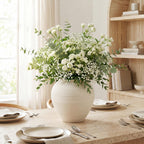 Ceramic Vase 6.7", Textured Ribbed Flower Vase for Pampas Grass, Cream Beige Wabi-Sabi Handmade Pottery Vase, Rustic Farmhouse Table Centerpiece for Entryway Shelf Nightstand Decor