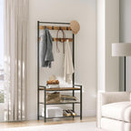 YATINEY Hall Tree, Coat Rack with Shoe Bench, Entryway Bench with Shoe Storage, Multifunctional Entryway Storage Organizer, Metal Frame and 8 Movable Hooks, for Hallway, Rustic Brown MT01BR