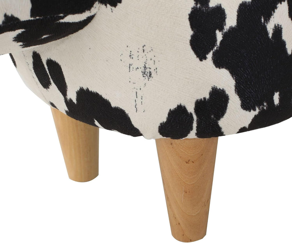 Christopher Knight Home Isana Cow-Shaped Ottoman, Cute Wood Foot Stool Shoes Changing Seat with Cushioned for Living Room, Bedroom, Playroom Porch Furniture, Black and White Velvet