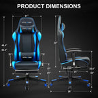 GTPLAYER Gaming Chair with Footrest, Ergonomic Computer Game Desk Chair, Recline Gaming Chair Seat Height Adjustment, Swivel Rocker with Headrest and Lumbar (Blue)
