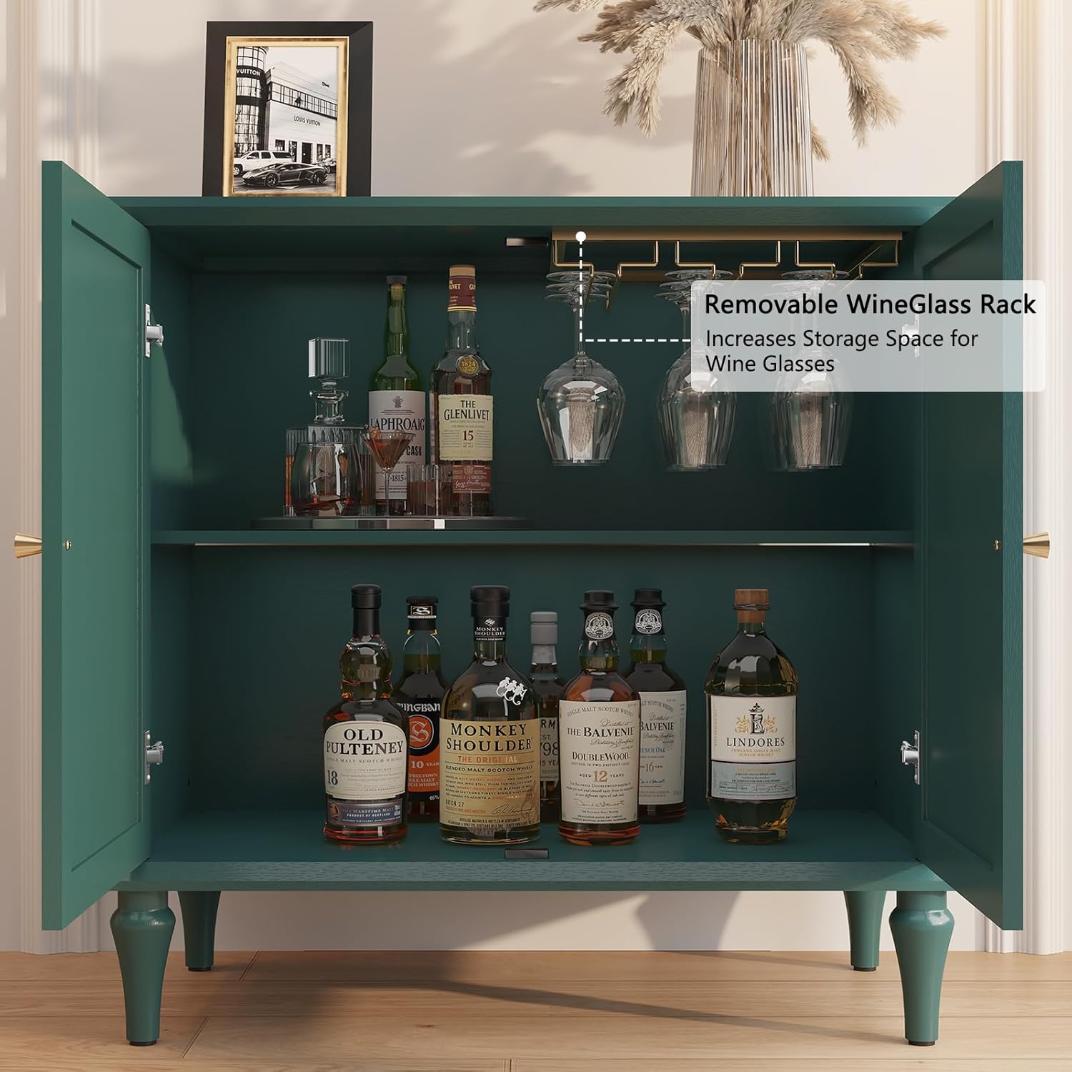 ARTPOWER Green Sideboard Buffet Cabinet with Storage, Mid-Century Modern Storage Cabinet with 2 Doors and Adjustable Shelves, Accent Style Sideboard for Entryway, Dining Room, Living Room