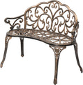VINGLI 38.5" Patio Park Garden Outdoor Metal Rose Bench, 2-Person Cast Iron Cast Aluminium Frame Antique Finish Chair,Accented Lawn Front Porch Path Yard Decor Deck Furniture (Bronze, Butterfly)