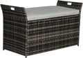 90 Gallon Outdoor PE Wicker Storage Bench with Soft Seat Cushion & Built-in Side Handles, Weatherproof Patio Storage Box for Patio Cushions, Garden Tools & Yard Accessories, Gray