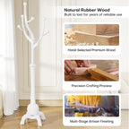 Wooden Coat Rack Freestanding Coat Tree with 8 Hooks, White | Stable Sphere Base, Heavy Duty Standing Coat Hanger for Entryway, Hallway, Bedroom, Coats, Hats, Bags