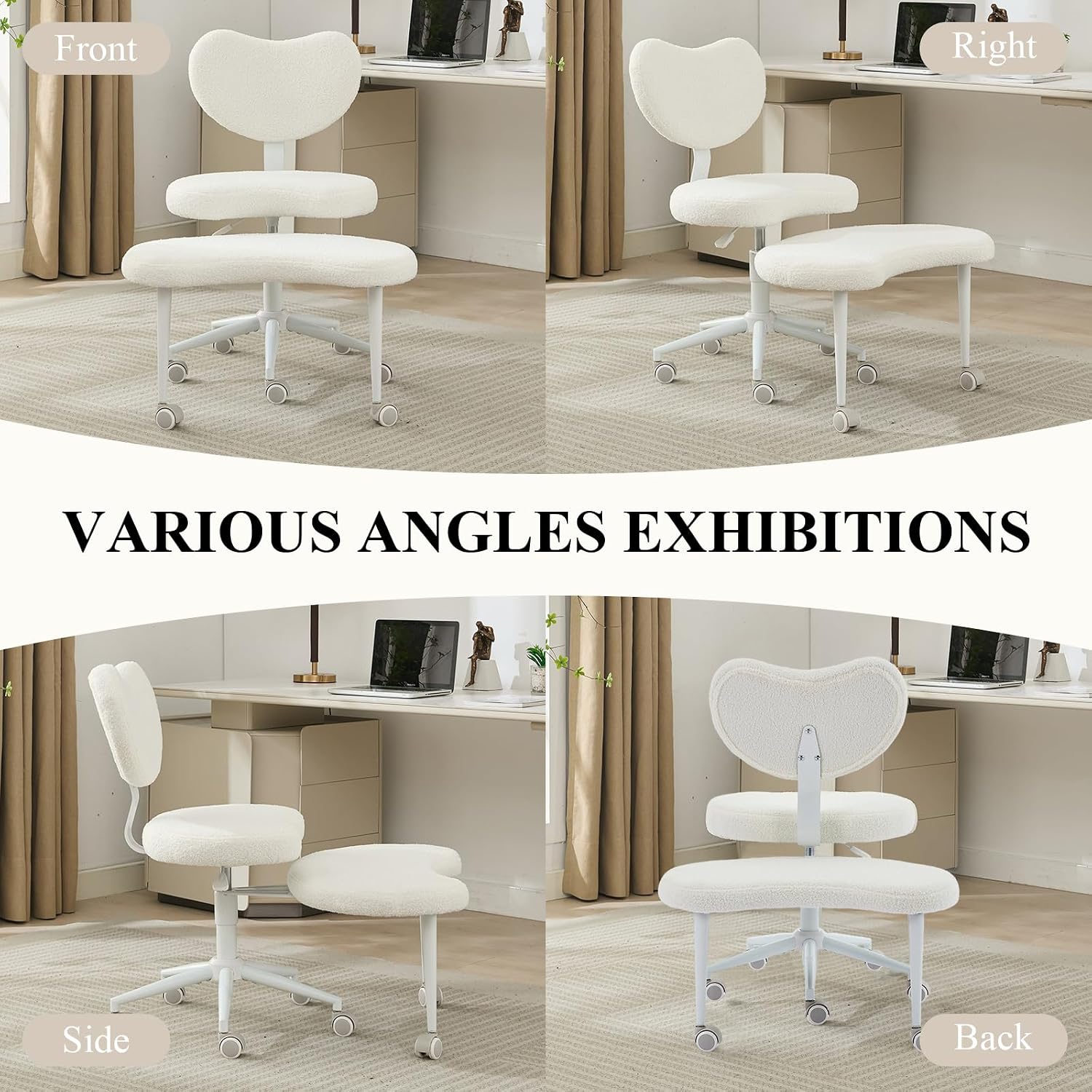 360° Swivel Meditation Chair Plus, Teddy Upholstered Cross Legged Chair with Flexible Design, ADHD Desk & Yoga - Wide Criss Cross Desk Chair for Fidgety Sitters (Ivory + Teddy)