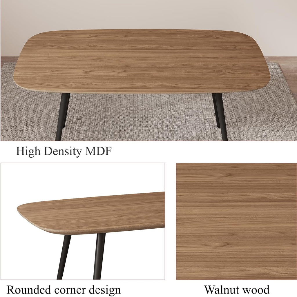 HIPIHOM 47.2'' Dining Table Set for 4,Modern Wood Dining Table,Leather Dining Chairs 4,Table and Chairs Set of 4,Ideal for Kitchen Dining Room (Walnut Color Table + 4 U-Shaped White Chairs, 47.2")