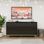 MUUEGM Buffet Cabinet with Storage, 58" Fluted Sideboard Kitchen Storage Cabinets with Shelves and 4 Doors, Modern Wood buffets & Sideboards for Dinging Room, Living Room, Black Storage Cabinet