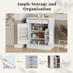 Small Pantry Cabinet with Drawer, Kitchen Storage Cabinet with 2 Adjustable Shelves and 2 Door Shelves, Farmhouse Kitchen Hutch Cabinet Buffet Sideboard Food Storage, White Set of 2