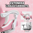Vigosit Pink Cat Ear Gaming Chair with Footrest - Cute Gaming Chair for Girls, 310lbs Capacity, Adjustable Height & Lumbar Support, Ergonomic Computer Chair for Teens