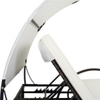 Mirightone 2-Person Outdoor Chaise Lounge Daybed with Canopy, Steel Frame Patio Sunbed with Adjustable Backrest, Hidden Side Table and Arched Armrests, for Poolside, Deck, Garden, Beige