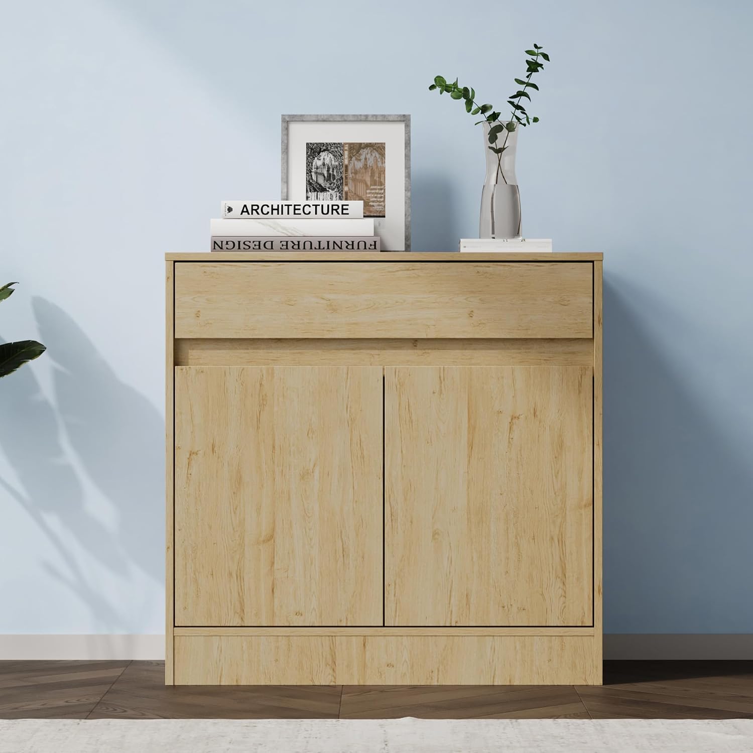 Housoul Buffet Cabinet with 2 Doors and Drawer, Coffee Bar Cabinet with Adjustable Shelf, Modern Kitchen Buffet Sideboard for Living Room, Kitchen, Natural
