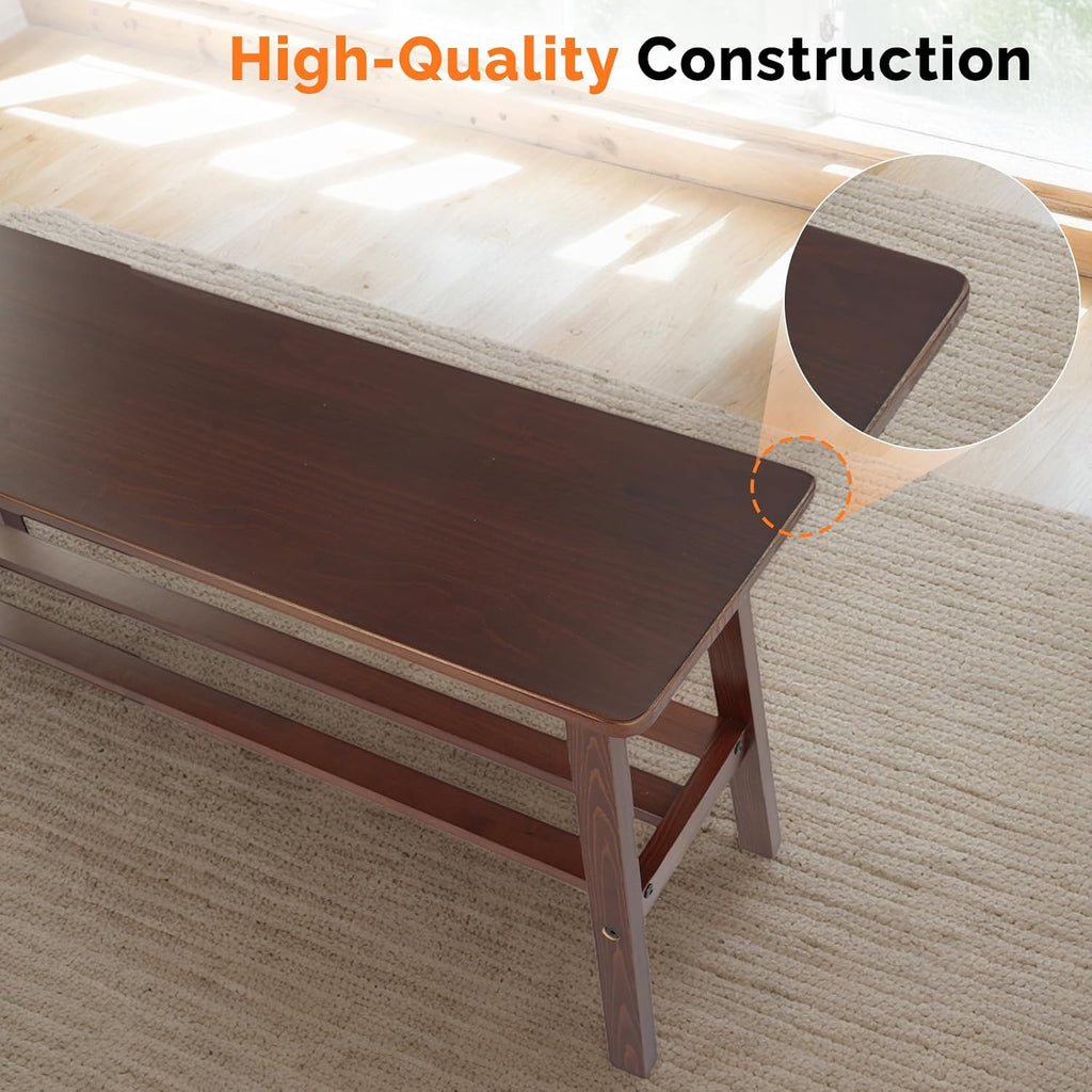 VINGLI Solid Wood Dining Bench 39" Wooden Bench for Entryway, Bedroom, Kitchen & Living Room, with Shoe Rack Storage, Walnut